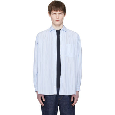 nanamica 七海之家 男士 衬衫 蓝色 Regular Collar Stripe Wind