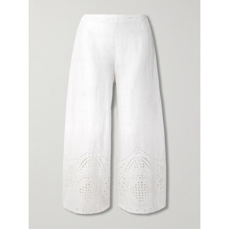 Bode 女士 SS25 长裤 Belvoir 白色亚麻裤子