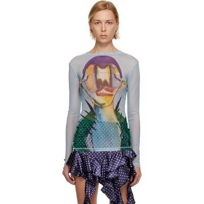 Charles Jeffrey Loverboy 女士 T恤 蓝色 Powermesh 长袖