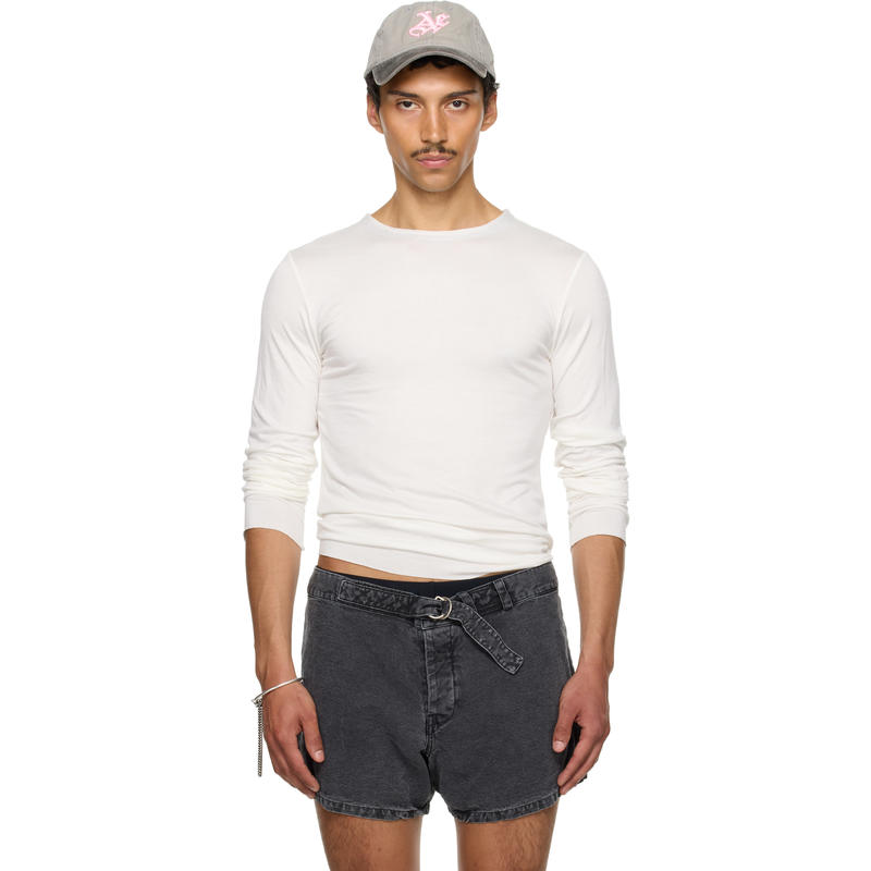 Aaron Esh 男士 T恤 独家发售白色 Satin Trim 长袖 T 恤