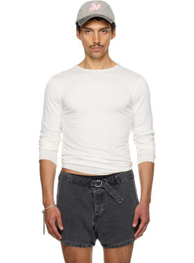 Aaron Esh 男士 T恤 独家发售白色 Satin Trim 长袖 T 恤