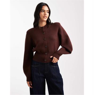 ASOS DESIGN 女士 开衫 垫肩结构感巧克力色针织
