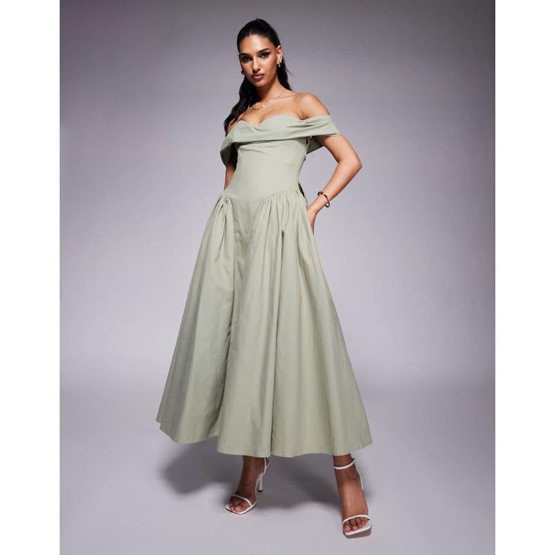 Lavish Alice 女士 连衣裙 sun dress 露肩绑带棉质连衣裙(sage)