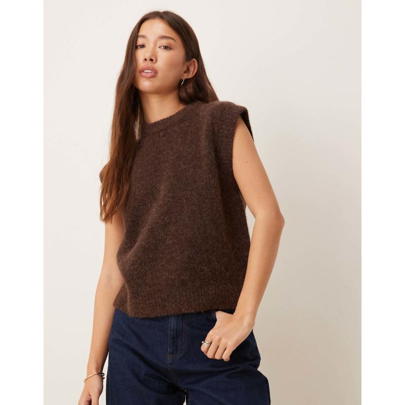 ASOS DESIGN 女士 背心 premium 设计羊毛羊驼毛针织巧克力色背心