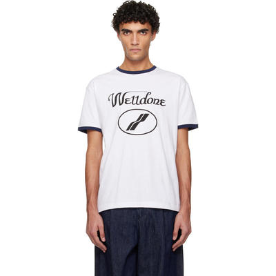 We11Done 男士 T恤 白色 Cursive Logo Fitted Ringer