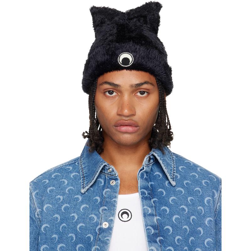 Marine Serre 男士 毛线帽 黑色 Wild Fluffy Knit Kawaii 毛线帽