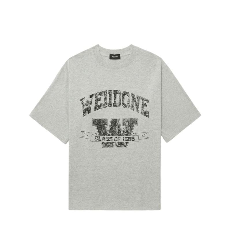 We11Done 男士 T恤 灰色 Printed University T 恤