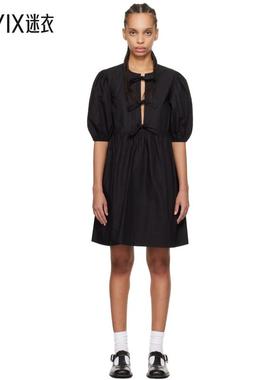 Ganni 女款黑色 Cotton Poplin Tie String 连衣裙 迷衣时尚