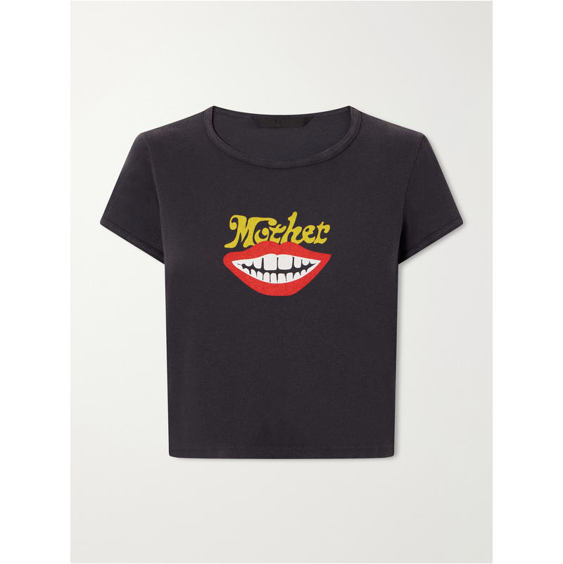 Mother Denim 女士 FW26 T恤 Itty Bitty Ringer 短款印花棉针织图片