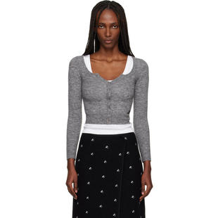 开衫 灰色 Fitted Tong Neck 女士 Round Shushu Wide