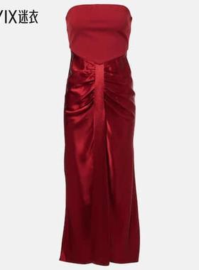 Staud 女款Wayfaring 褶皱庞特布缎面礼服 迷衣时尚