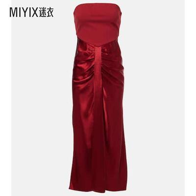 Staud 女款Wayfaring 褶皱庞特布缎面礼服 迷衣时尚