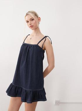 Motel 女士 短款连衣裙 carlisle 迷你牛仔罩衫连衣裙(蓝色)