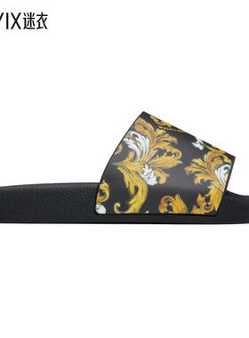 Versace Jeans范思哲 女款黑色 Outline Barocco 拖鞋 迷衣时尚