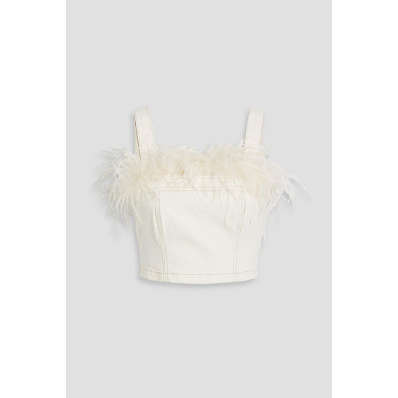 SIMKHAI 女士 背心 Reeves 短款羽毛边牛仔上衣