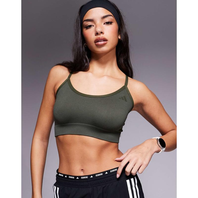 Adidas 女士 T恤 support 训练无缝浅运动文胸(卡其色)