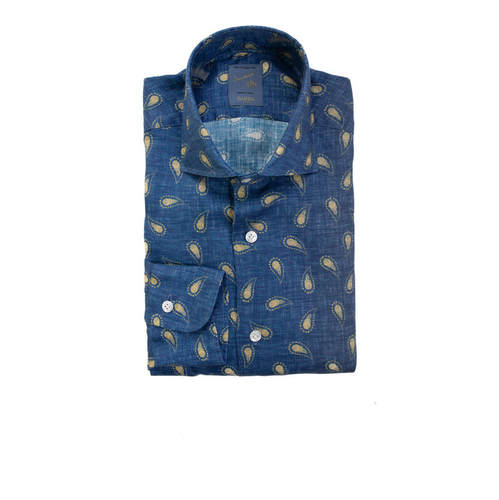 BARBA Napoli 男士 SS24 衬衫 花纹蓝色长袖