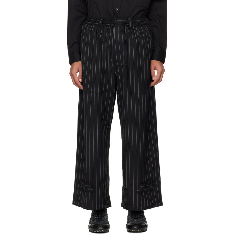 Y-3 男士 长裤 黑色 Pinstripe Refined Wool Wide Leg图片