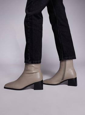 SIMMI London 女士 短靴 Nimer mid 粗跟石头色短靴