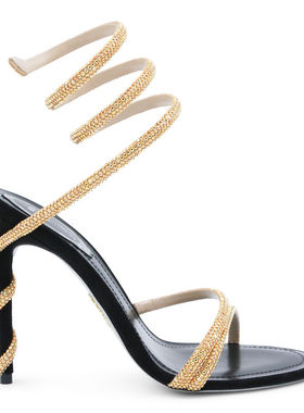 Rene Caovilla 女士 SS26 高跟鞋 黑色金色皮质凉鞋