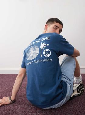 OBEY 男士 T恤 deeper exploration back 印花徽标T恤(蓝色)