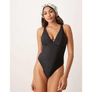 连体泳衣 女士 Fuller 胸部扇贝形深V泳衣 Peek 黑色 Beau