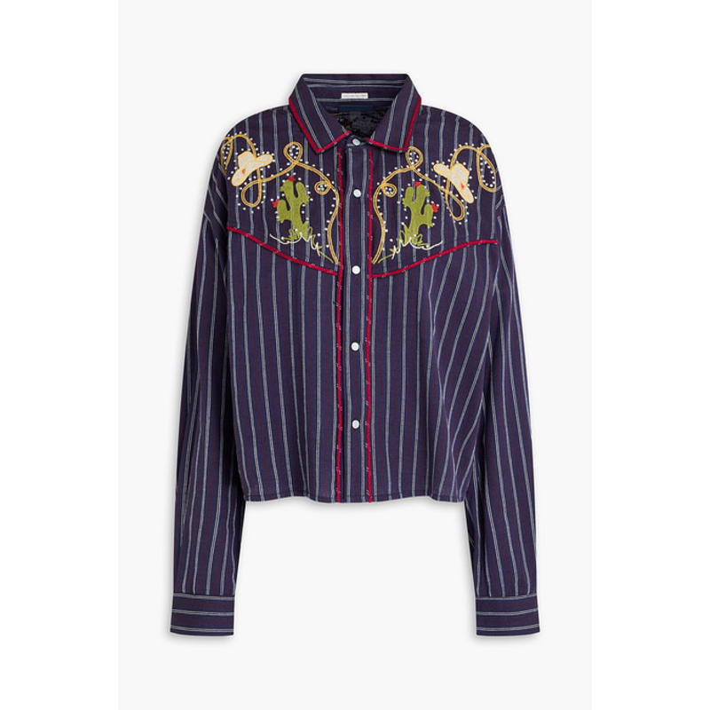 Mother Denim 女士 上衣 Riding Shotgun 条纹刺绣棉/薄纱衬衫