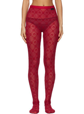 Marine Serre 女士 袜子 红色 Moonogram Mesh Flock 连裤袜