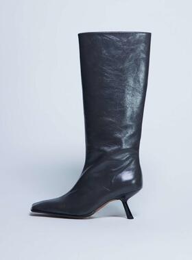 Topshop 女士 靴子 Scarlett Premium 皮质方头及膝靴子(灰色)