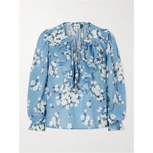 RIXO 女士 FW26 上衣 Milia 荷叶边印花棉混纺薄纱衫