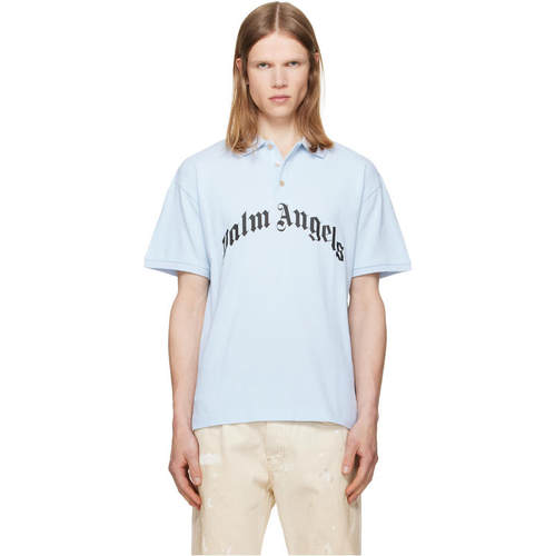 Palm Angels 棕榈天使 男士 POLO衫 蓝色 Curved Logo Polo 衫