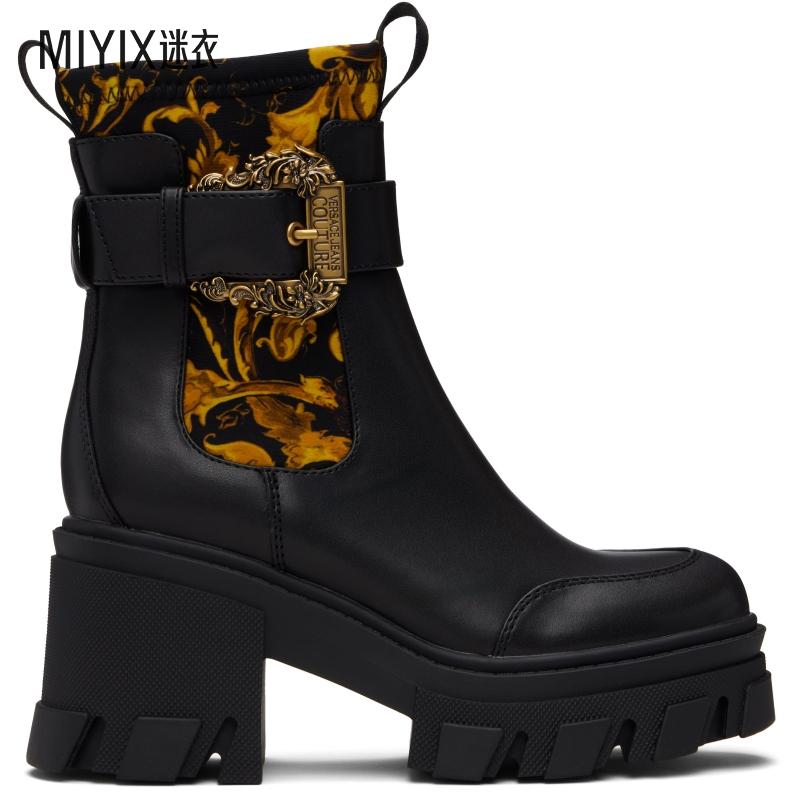 Versace Jeans范思哲 女款黑色 Sophie Chain Couture 切尔西靴