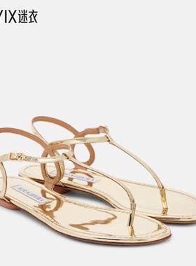 Aquazzura 女款Almost Bare 金属感皮质人字拖 迷衣时尚