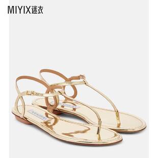 女款 迷衣时尚 Almost 金属感皮质人字拖 Bare Aquazzura