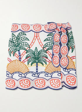 FARM Rio 女士 SS26 短裤 richelieu 齿纹棉质迷你半身裙