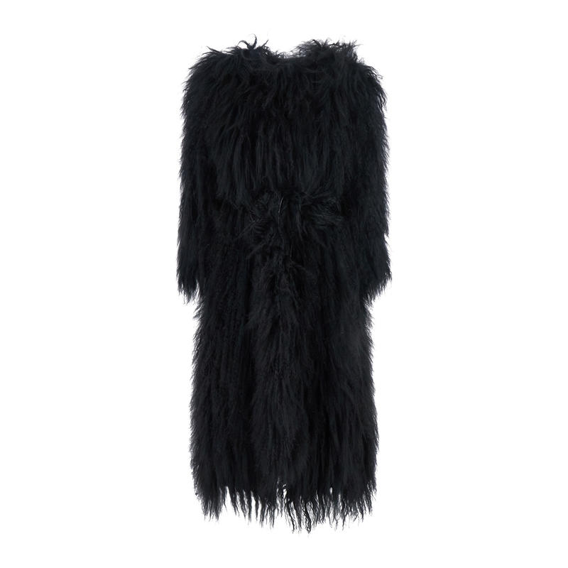 NUMERO OTTO 女士 FW25 夹克 黑色圆领长袖皮草女士大衣