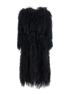 NUMERO OTTO 女士 FW25 夹克 黑色圆领长袖皮草女士大衣