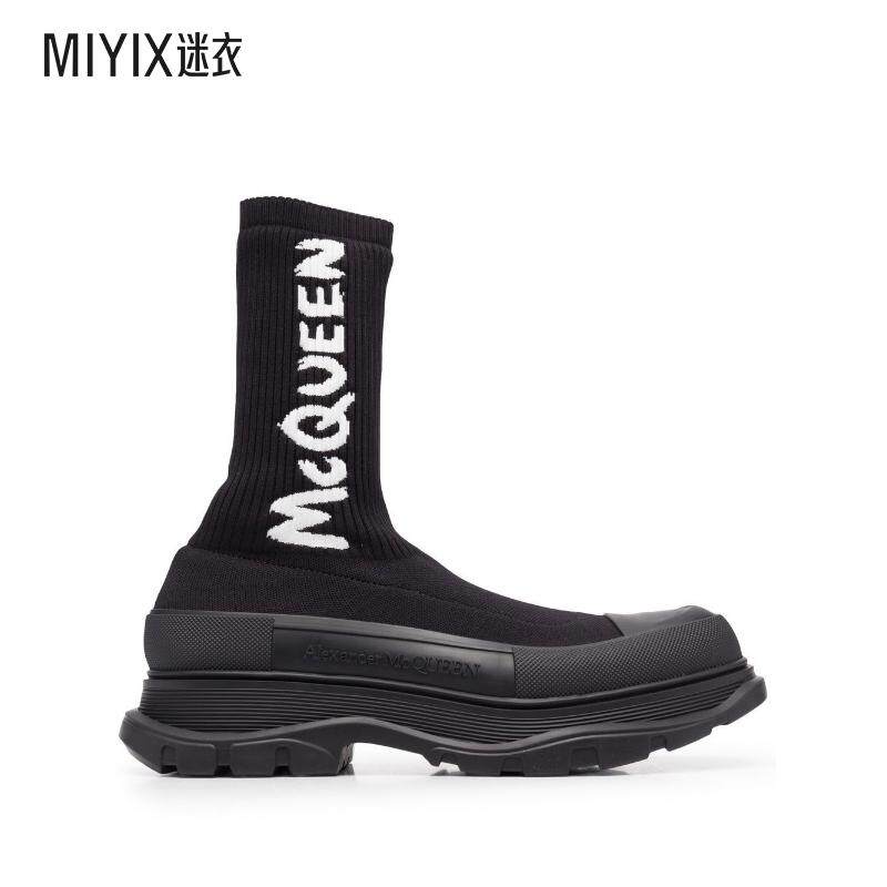 AMQ Alexander McQueen 亚历山大·麦昆男 logo印花袜式短靴 迷衣
