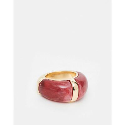 Reclaimed Vintage 女士 戒指 chubby 再生复古金色红色树脂镶嵌