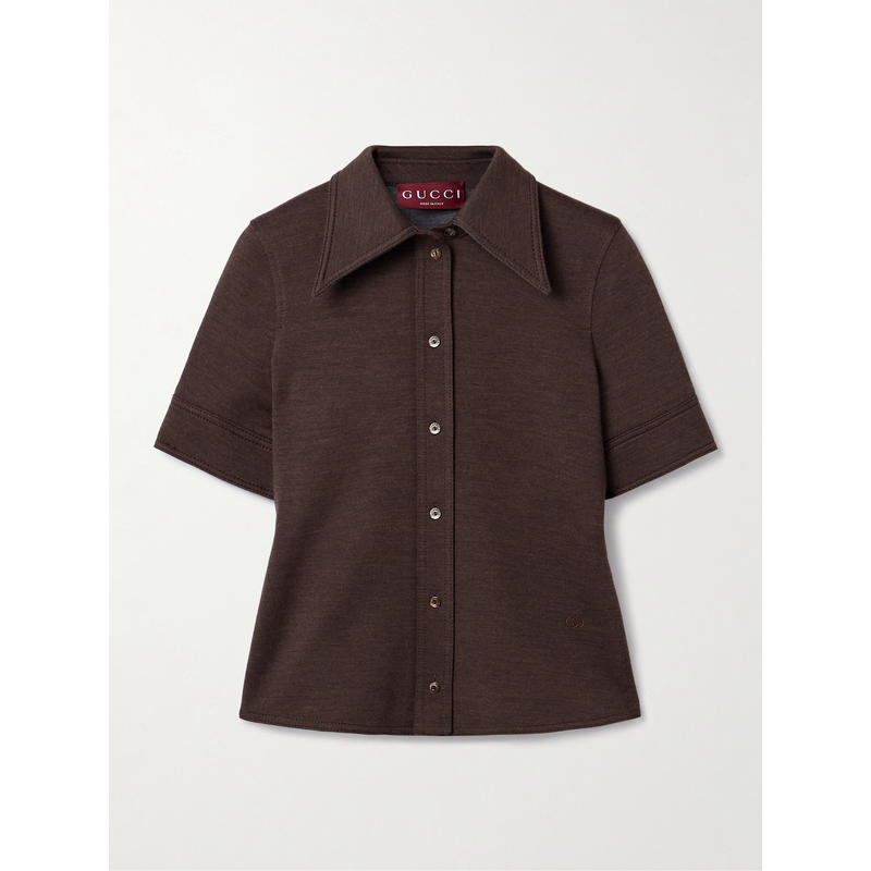 Gucci 女士 FW25 衬衫 羊毛针织棉混纺衬衫