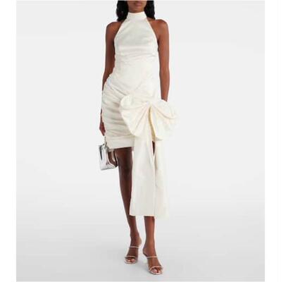 ROTATE 女士 短款连衣裙 蝴蝶结装饰挂脖缎面迷你连衣裙