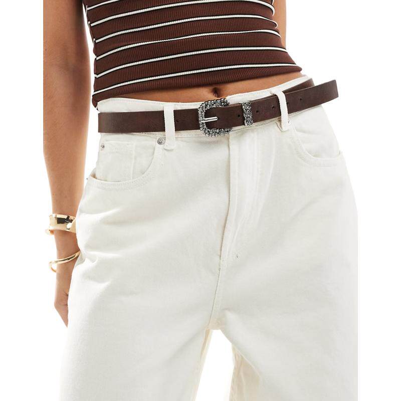 My Accessories 女士 腰带 My western 玫瑰带扣棕色古旧银色饰品