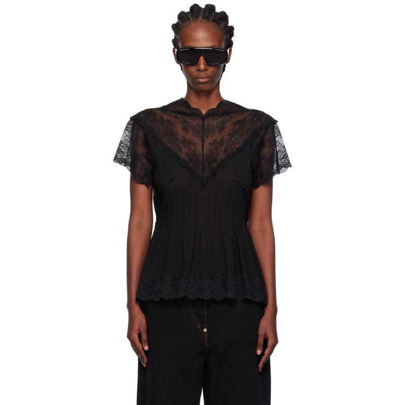 pushBUTTON 女士 上衣 黑色 Lace Trim Darted 上装