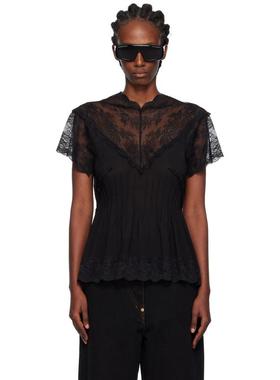 pushBUTTON 女士 上衣 黑色 Lace Trim Darted 上装