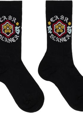 Casablanca 男士 袜子 黑色 Emblem 中筒袜