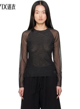 Y-3山本耀司 女士黑色 Mesh Fitted T 恤  迷衣时尚
