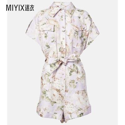 Zimmermann 女款Acacia 花朵亚麻连体衣 迷衣时尚
