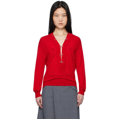 AO YES 女士 毛衣 红色 V-Neck Cabochon 毛衣