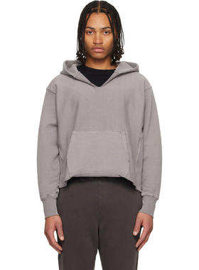 Les Tien 男士 卫衣 灰色 Heavyweight Raw Cropped 连帽衫