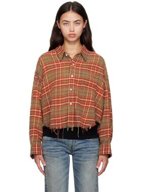 R13 女士 衬衫 橙色  卡其色 Drop Neck Cropped